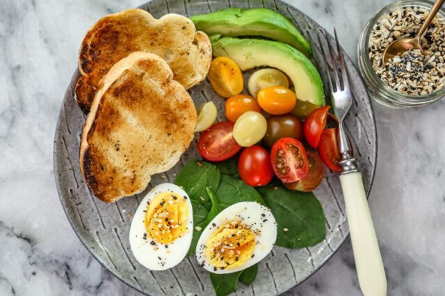 everything bagel seasoning sprinkled over hard-boiled eggs