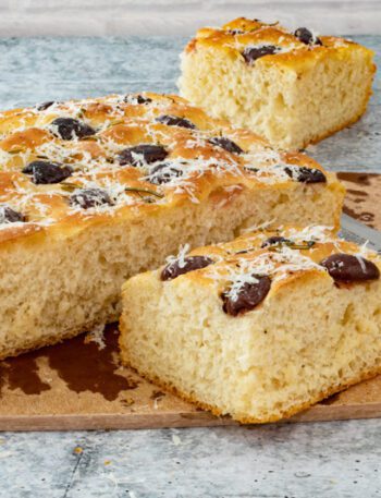 olive focaccia with parmesan cheese