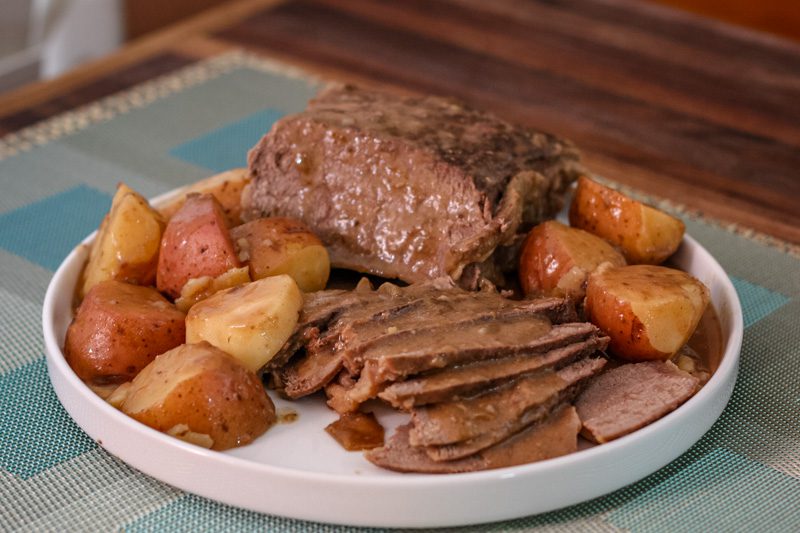slow cooker pot roast on a platter