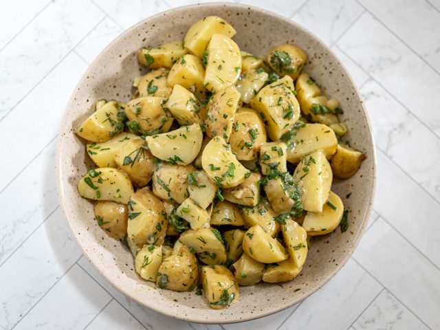 french potato salad in a serving bowl