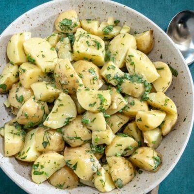 french potato salad in a serving bowl