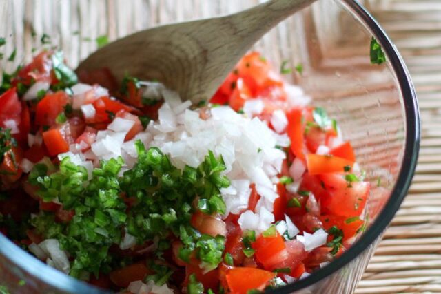 making fresh salsa, pico de gallo