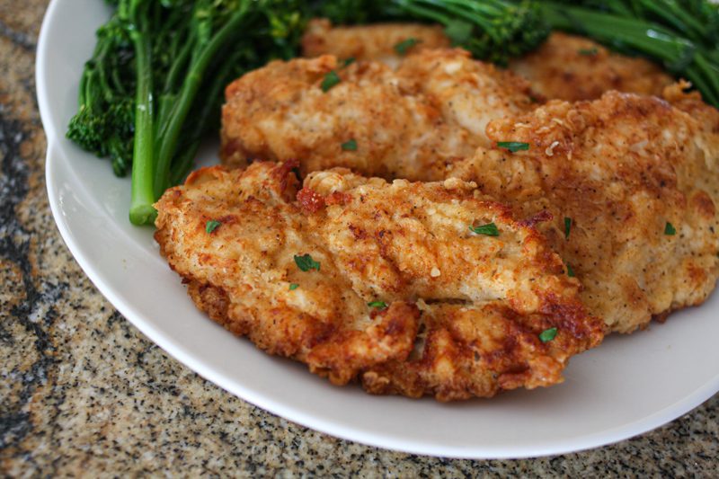 closeup of fried chicken breasts