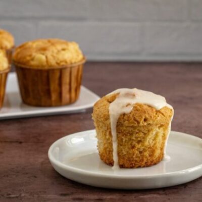 gluten free pineapple muffins drizzled with icing