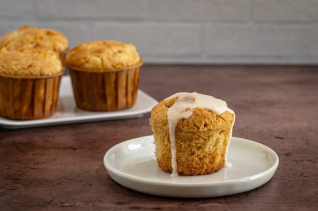 gluten free pineapple muffins drizzled with icing