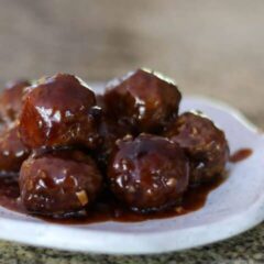 grape jelly meatballs on a plate