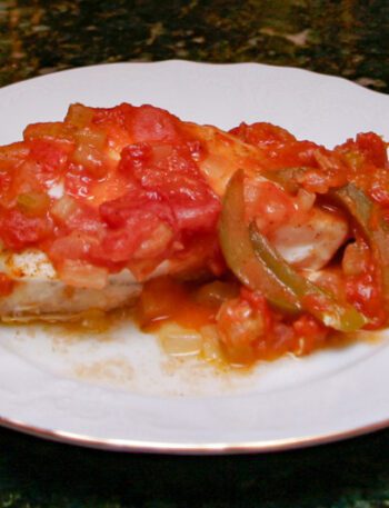 halibut with creole sauce on a plate