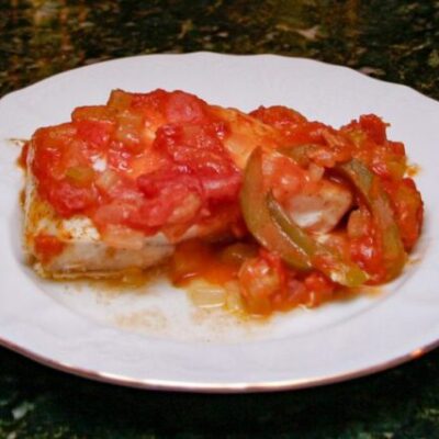 halibut with creole sauce on a plate