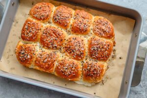 The sliders are baked to perfection.