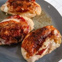 boneless chicken breasts with skin stuffed with capicola and provolone