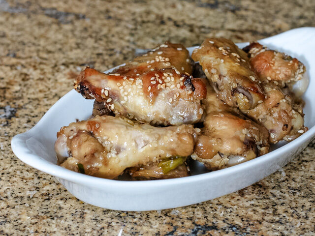 plate of honey garlic chicken wings