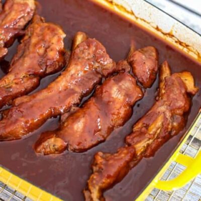 pork spareribs in a baking pan