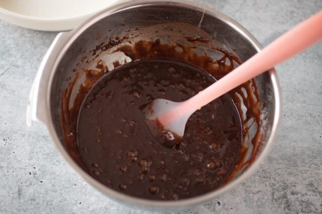 hot fudge cake batter preparation