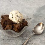 dessert bowl with fudge cake and ice cream