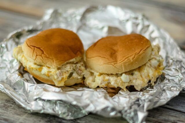 hot baked tuna and egg salad buns.