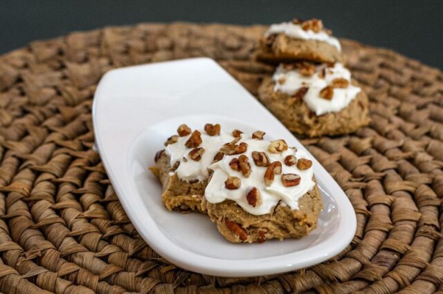 iced applesauce cookies with pecans