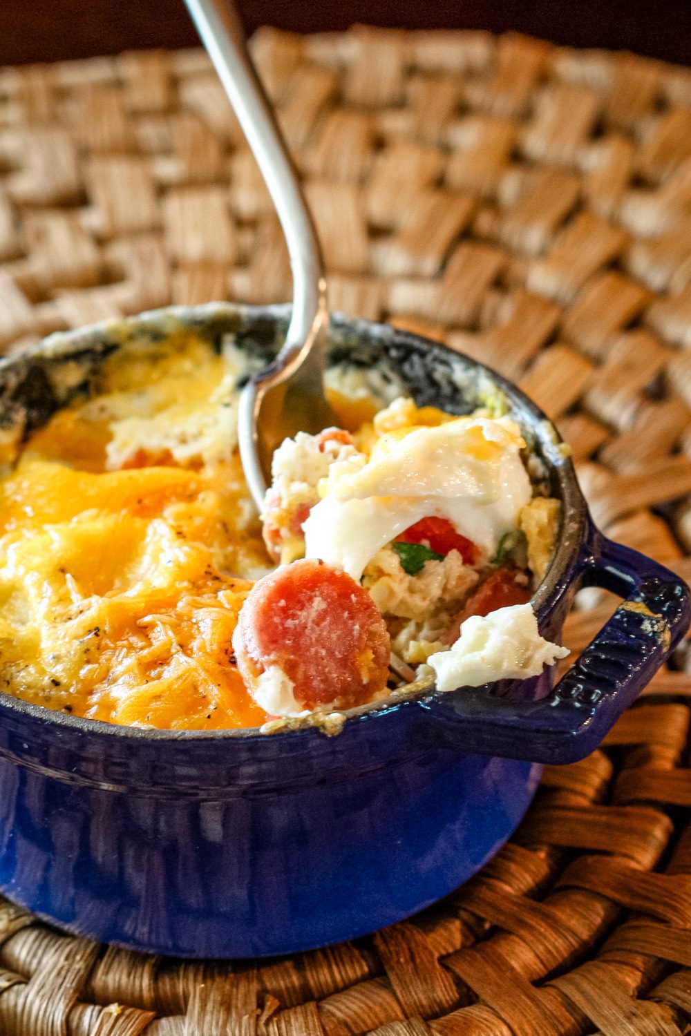 breakfast casserole with eggs and sausage in a mini cocotte