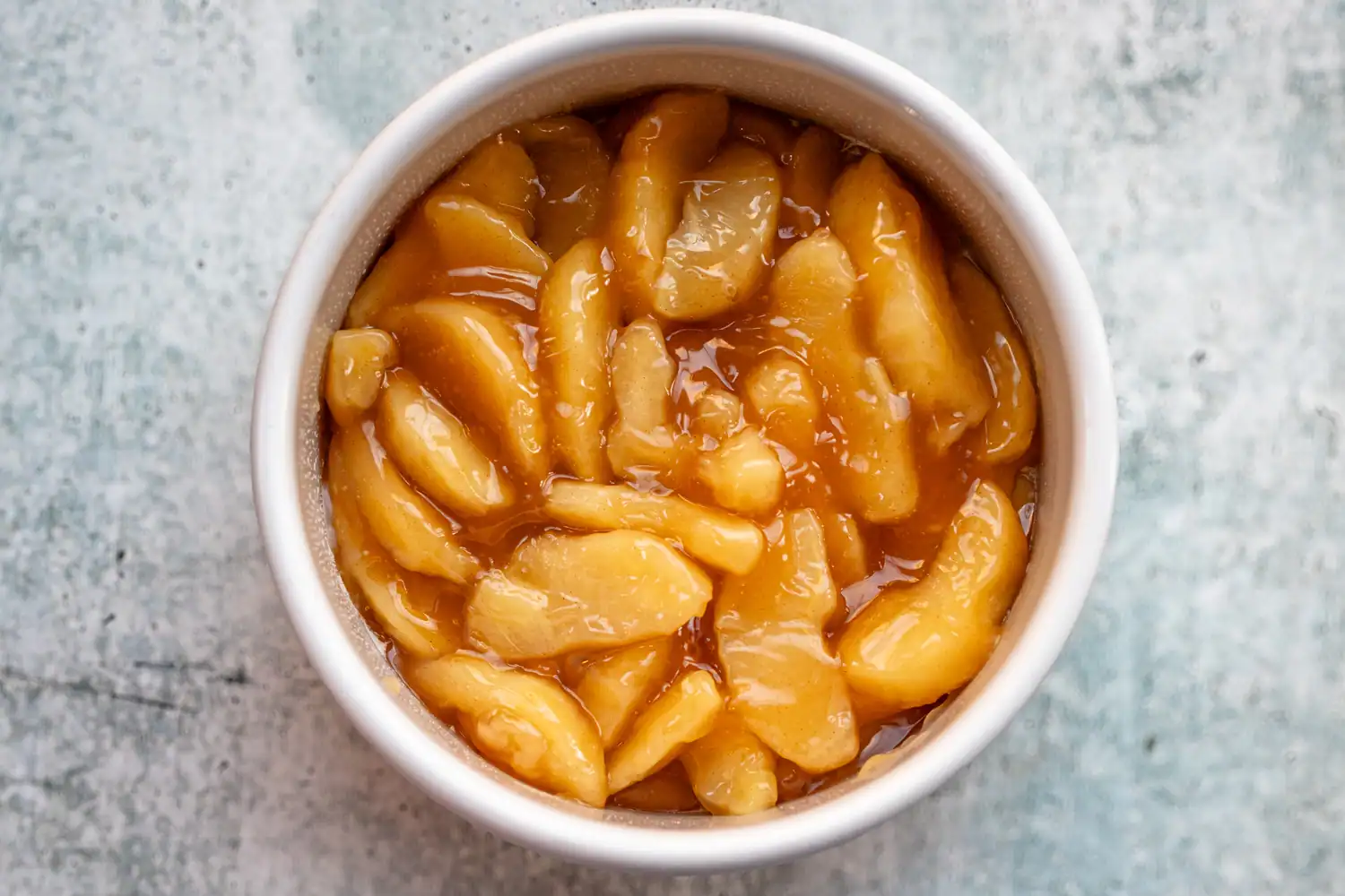 Apple pie filling in the 7 inch pan.