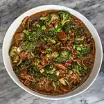 Crispy broccoli and shredded beef in savory sauce.
