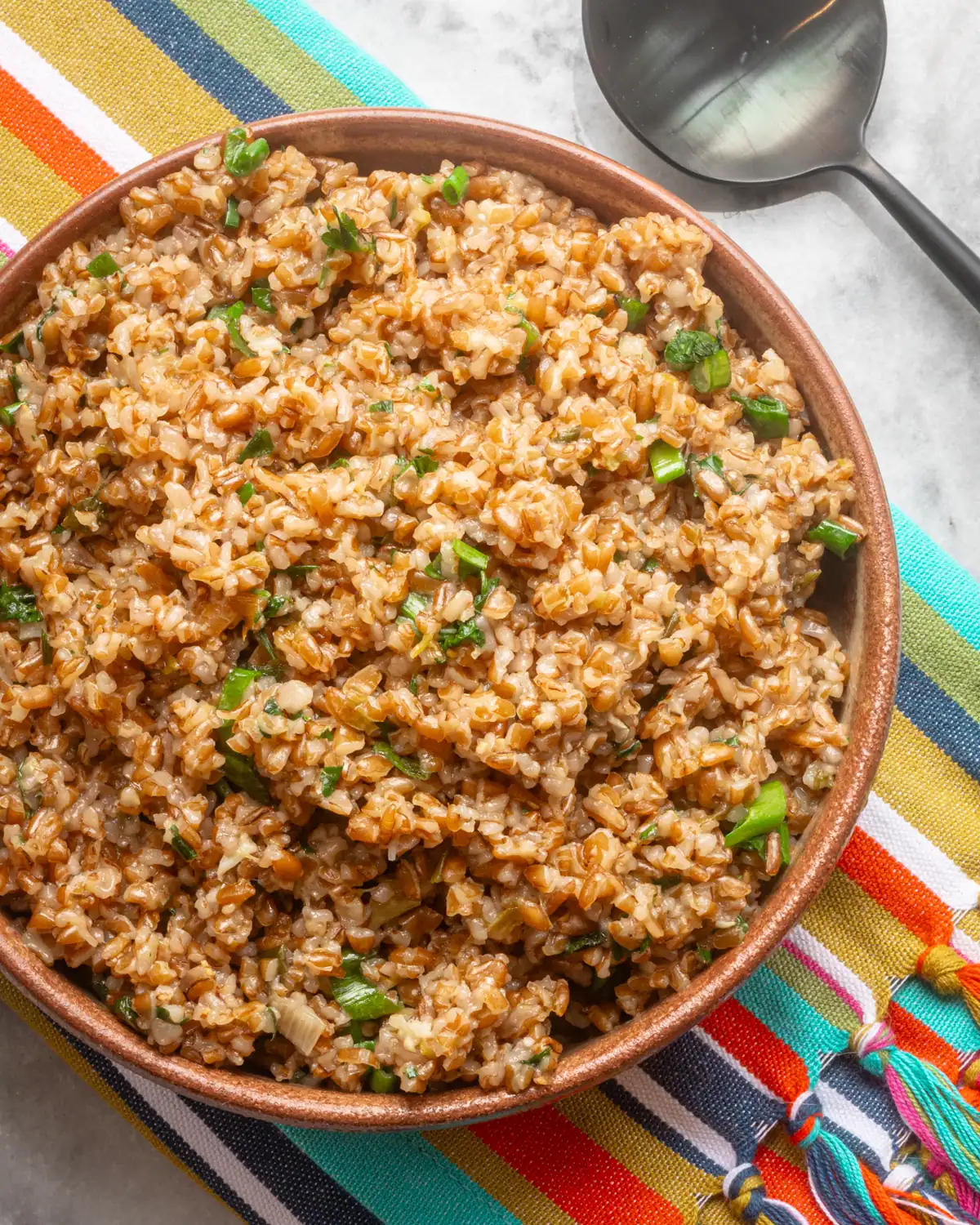 Fried rice with chopped green onions and savory sauce.