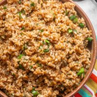 A bowl with bulgur pilaf cooked in the Instant Pot.