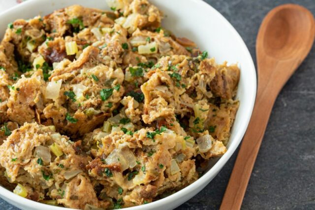 instant pot bread dressing with challah and herbs