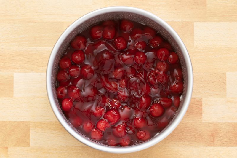 cherries in a 7-inch baking dish