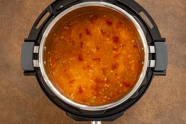 Instant Pot chorizo and lentil soup prep.