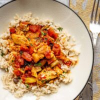 Country captain chicken, a southern dish with exotic flavors, cooked in the Instant Pot.