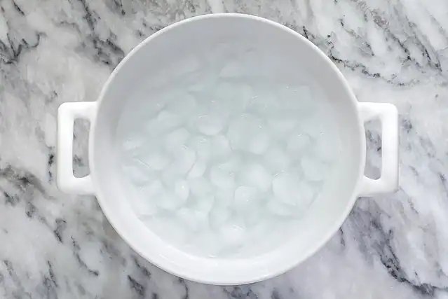 A large bowl of ice for Instant Pot hard boiled eggs.