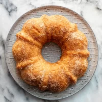 Golden-brown cinnamon sugar donut on a gray plate.