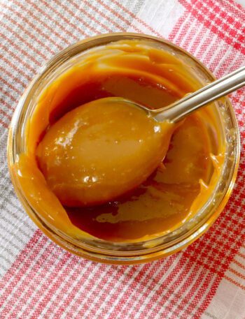 dulce de leche in a jar after cooking in the instant pot