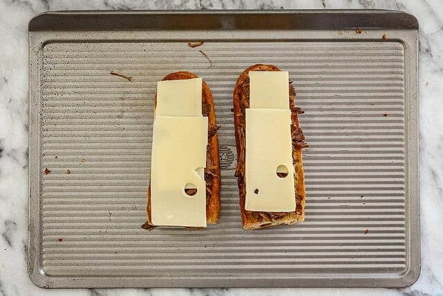 French dip sandwich assembly.