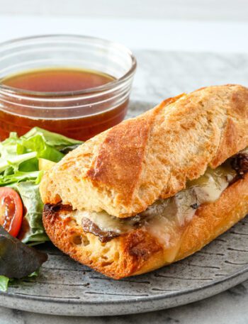instant pot french dip sandwich with a salad