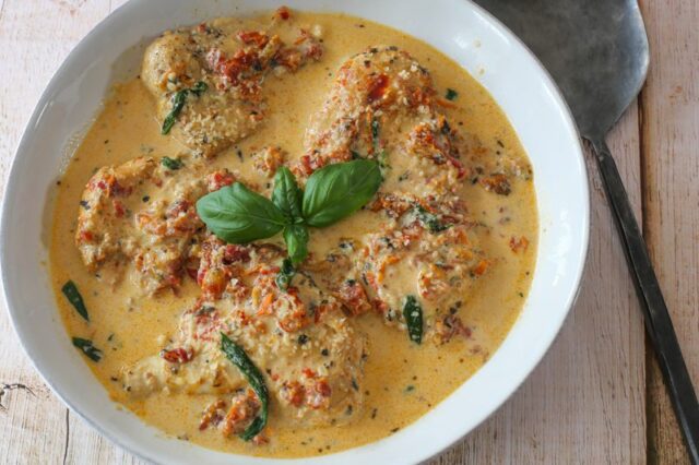 instant pot tuscan chicken with basil and parmesan cheese