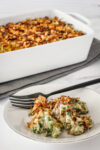 Green bean casserole serving on a plate.