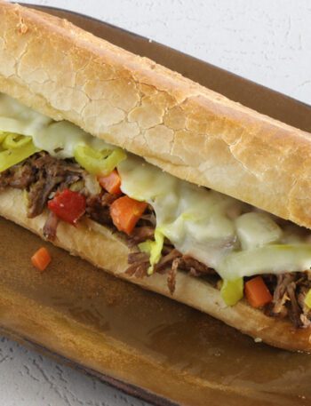 Instant Pot Italian beef sandwich with provolone cheese