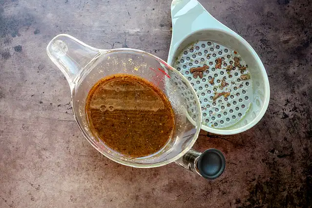 Italian beef juices in the gravy separator.