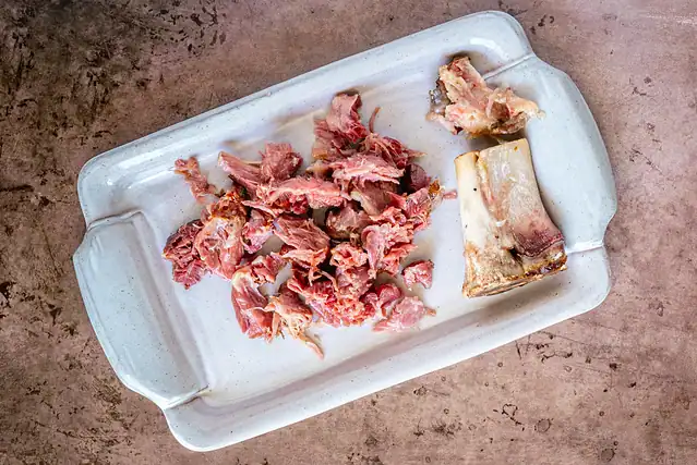Shredded ham hocks for Instant Pot Southern greens.
