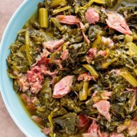 Instant Pot Southern greens in a serving bowl.