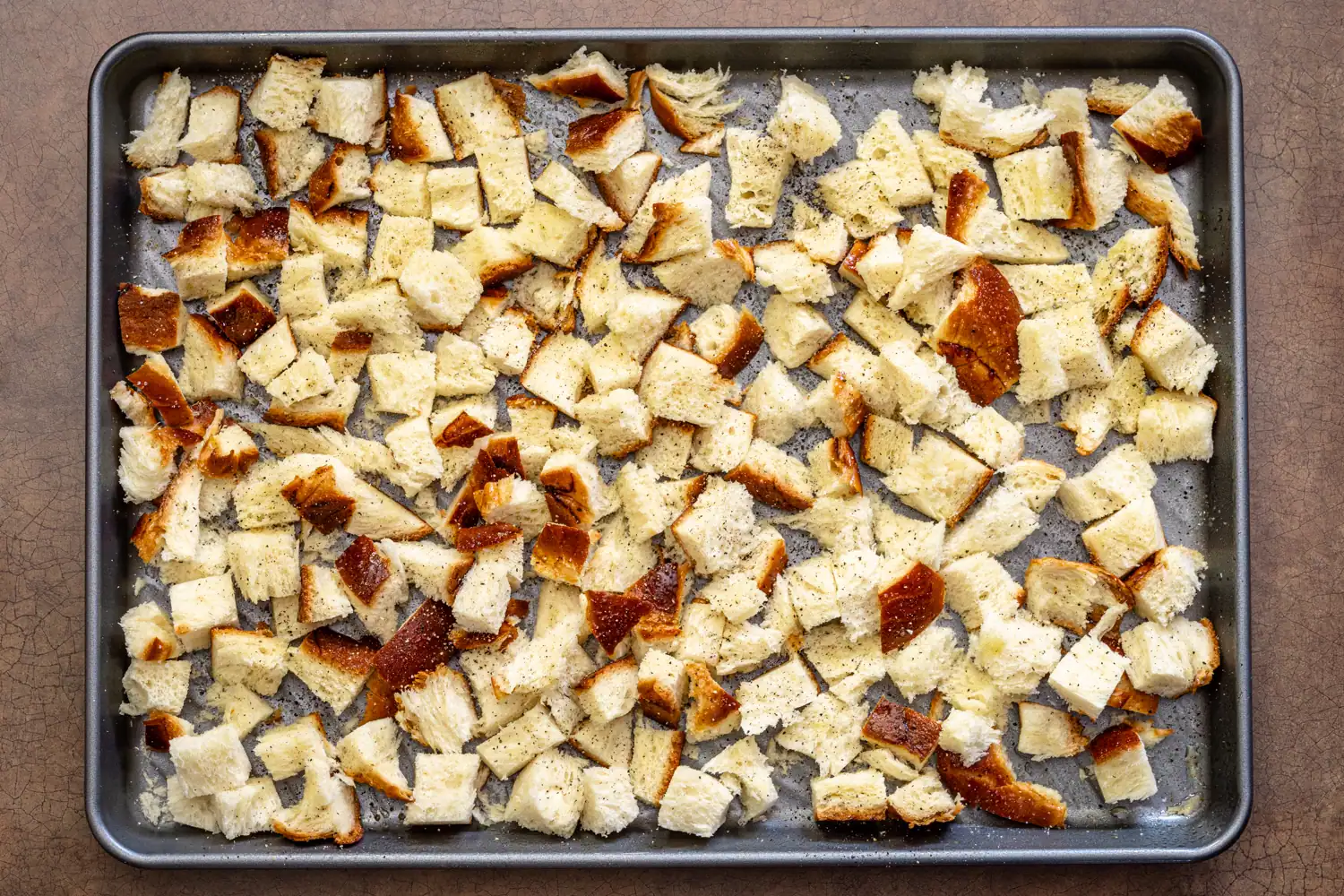 Bread preparation for Instant Pot stuffing.
