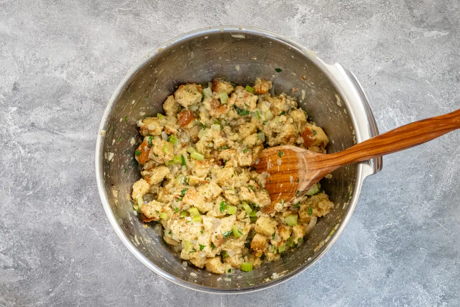 Making bread stuffing for the Instant Pot pressure cooker.