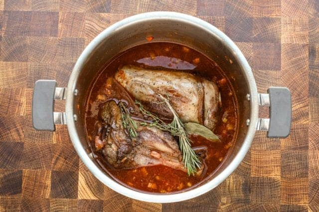 Lamb shanks in the Instant Pot ready to pressure cook.