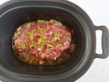 Beef pot roast in the slow cooker.