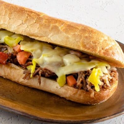 italian beef sandwich with provolone cheese
