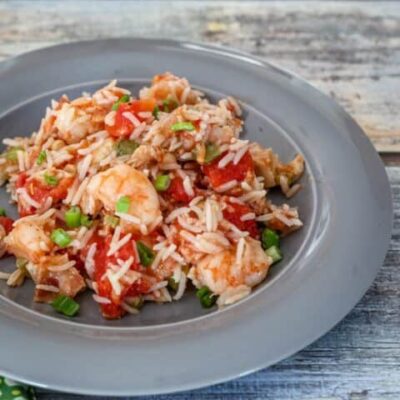 shrimp jambalaya with tomatoes and ham