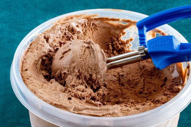 Scooping keto chocolate ice cream