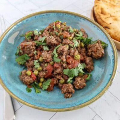 kheema matar with ground beef, tomatoes, and peas