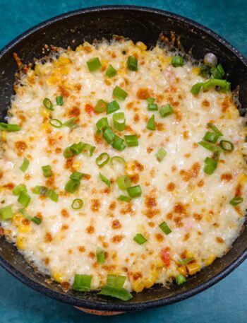 Korean corn cheese with peppers and mozzarella cheese