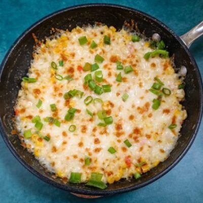 Korean corn cheese with peppers and mozzarella cheese